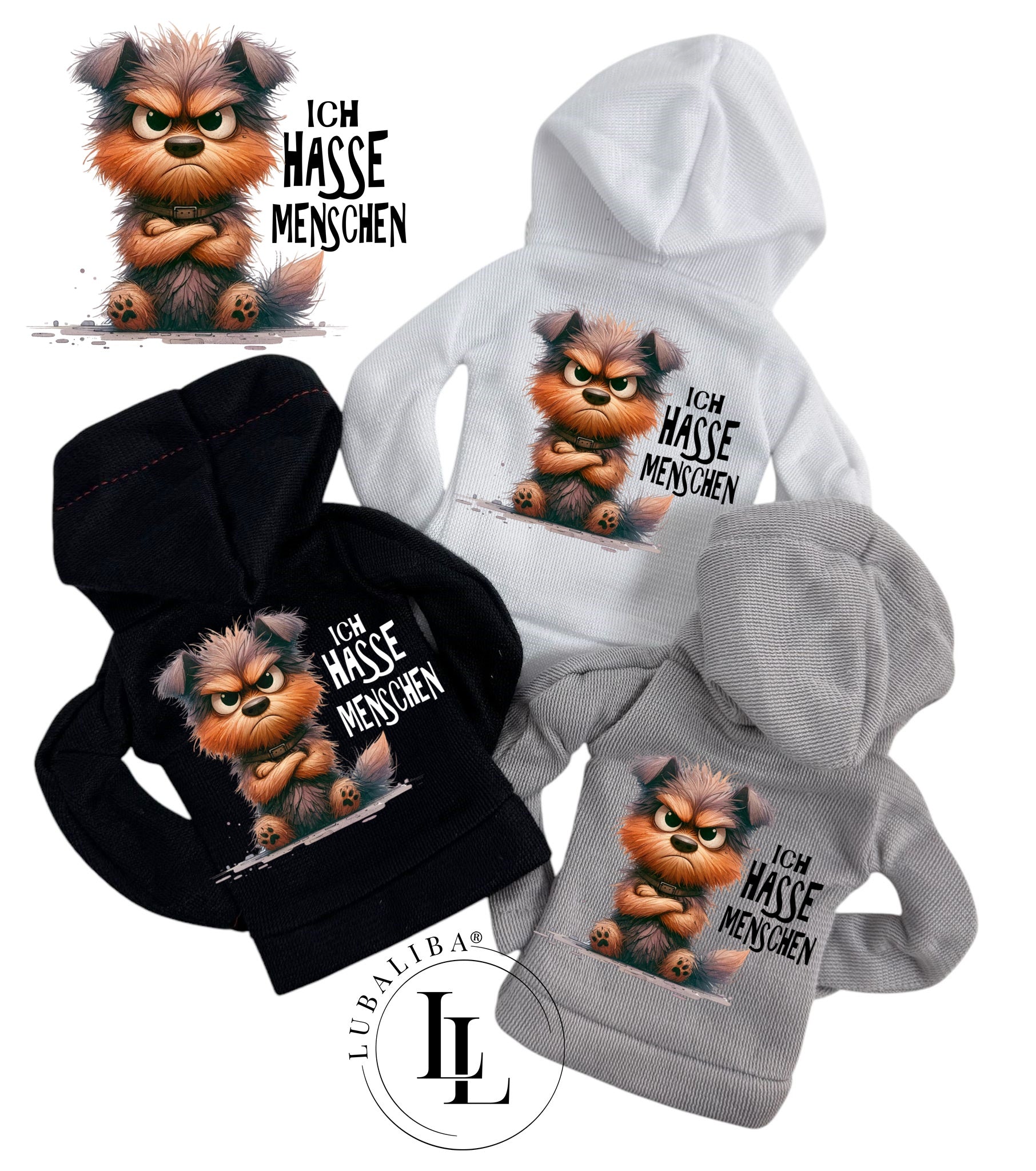 Mini Hoodie " Ich Hasse Menschen " Waubert der Hund Motiv: TAO